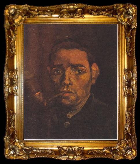 framed  Vincent Van Gogh Head of a young peasant with a Pipe, ta009-2
